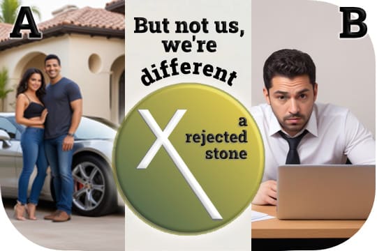 Two different types of digital marketers pictured with a rejected stone logo in the middle with the caption "But not us, we're different"