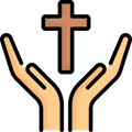 Hands giving glory to God and cross