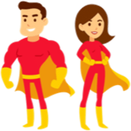 One male and one female superhero cartoon figures