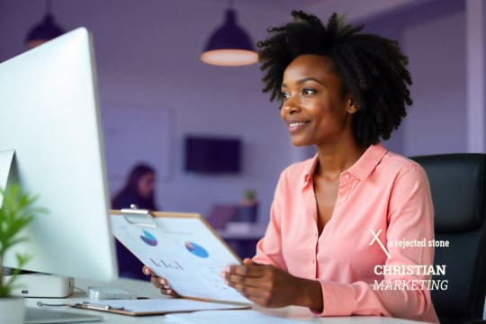 Young digital marketer having a video conference with a client