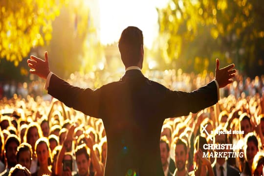 Pastor leading an outdoor worship service