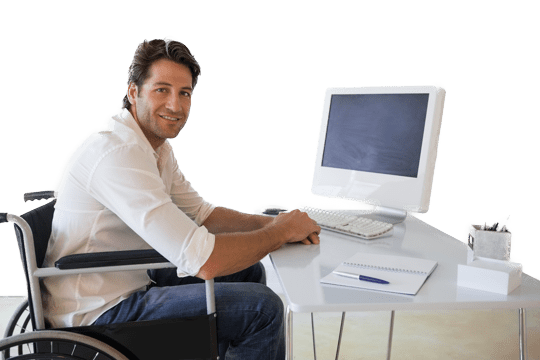 Freelancer in wheelchair working at home