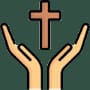 Hands giving glory to God and cross