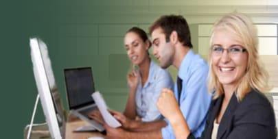 Three coworkers are working on a joint project for a digital marketing case study